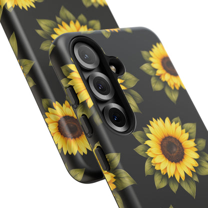 Sunflower Floral Tough Phone Case – Black Background Protective Cover for Iphone, Samsung Galaxy and Pixel