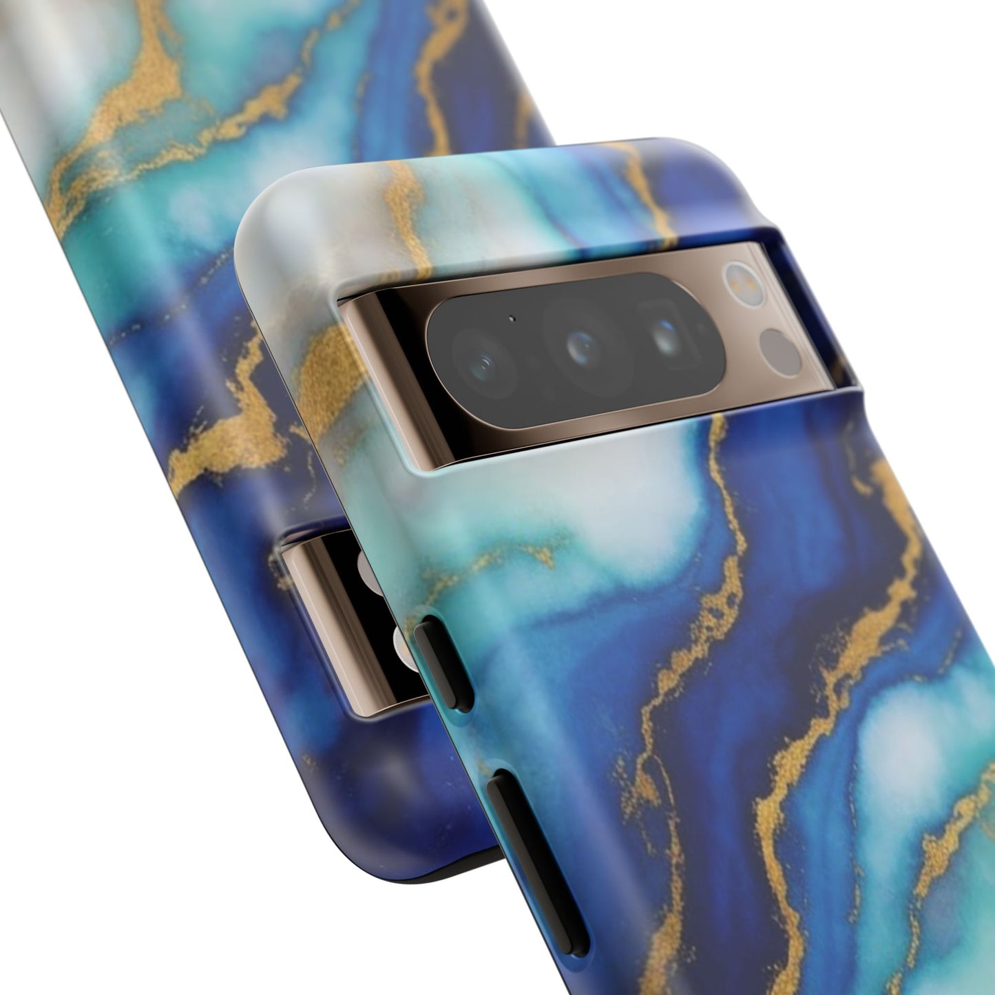 Blue & Gold Marble Phone Case – Luxury Resin Art Tough Case (iPhone, Samsung, Pixel)