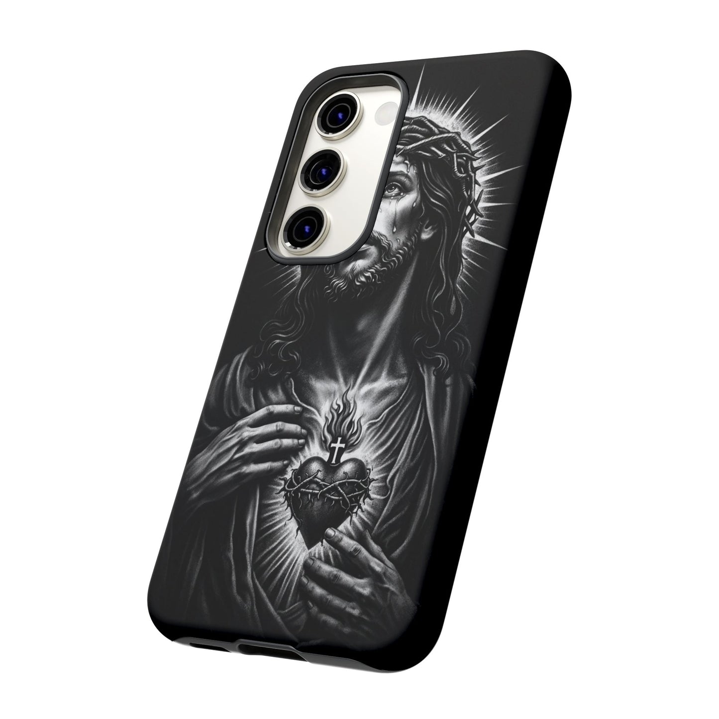 Jesus Sacred Heart Phone Case Black White Christian Faith Aesthetic