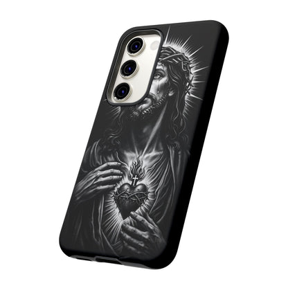 Jesus Sacred Heart Phone Case Black White Christian Faith Aesthetic