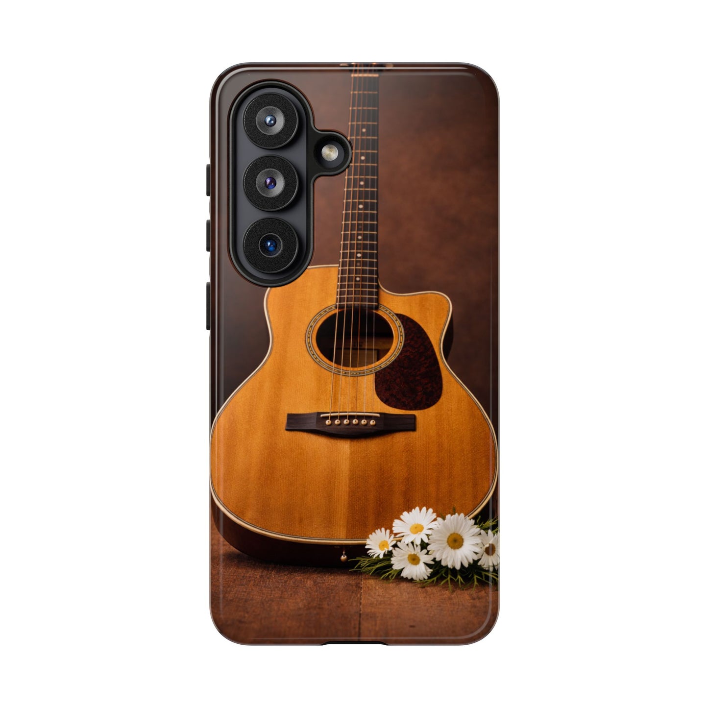 Acoustic Guitar Daisy Phone Case | Rustic Music Lover Tough Cover