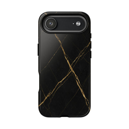 Black Marble Phone Case with Gold Veins – Luxury Minimal Aesthetic Tough Case