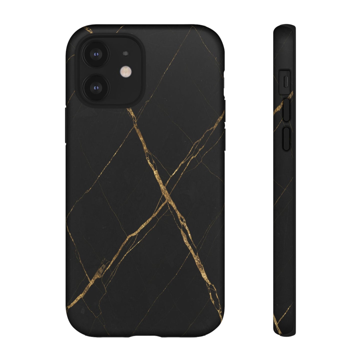 Black Marble Phone Case with Gold Veins | Minimal Luxury Tough Case