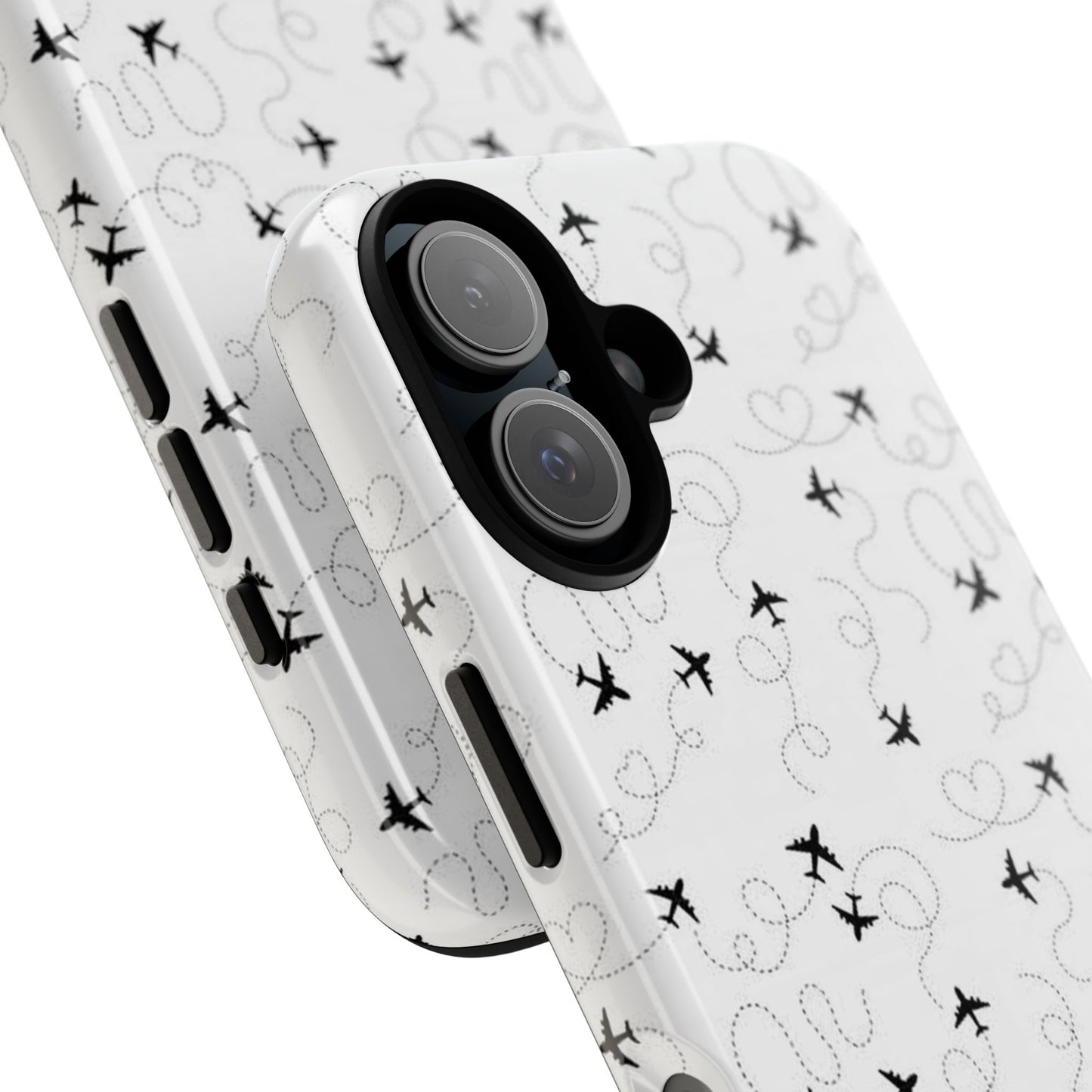 Minimal Paper Airplane Pattern Phone Case – Black White Aesthetic Tough Cover