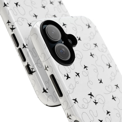 Minimal Paper Airplane Pattern Phone Case – Black White Aesthetic Tough Cover