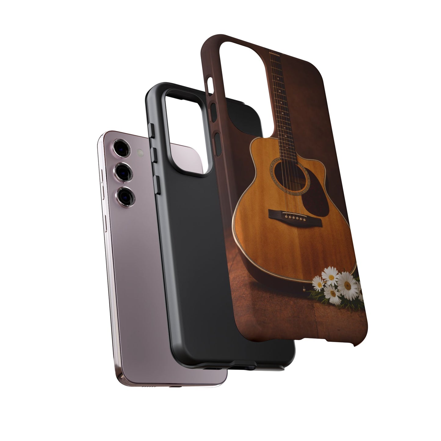 Acoustic Guitar Daisy Phone Case | Rustic Music Lover Tough Cover