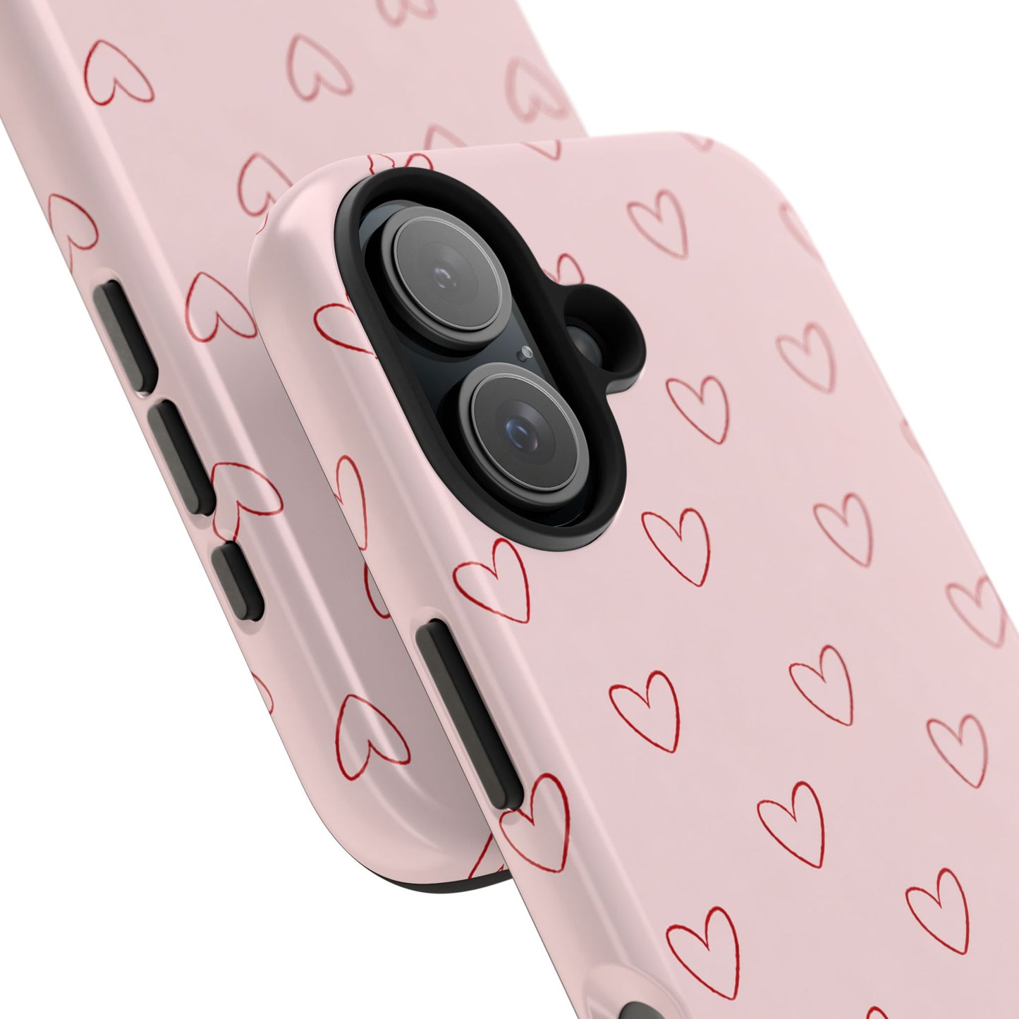 Pink Doodle Hearts Phone Case | Minimal Cute Heart Pattern Tough Case