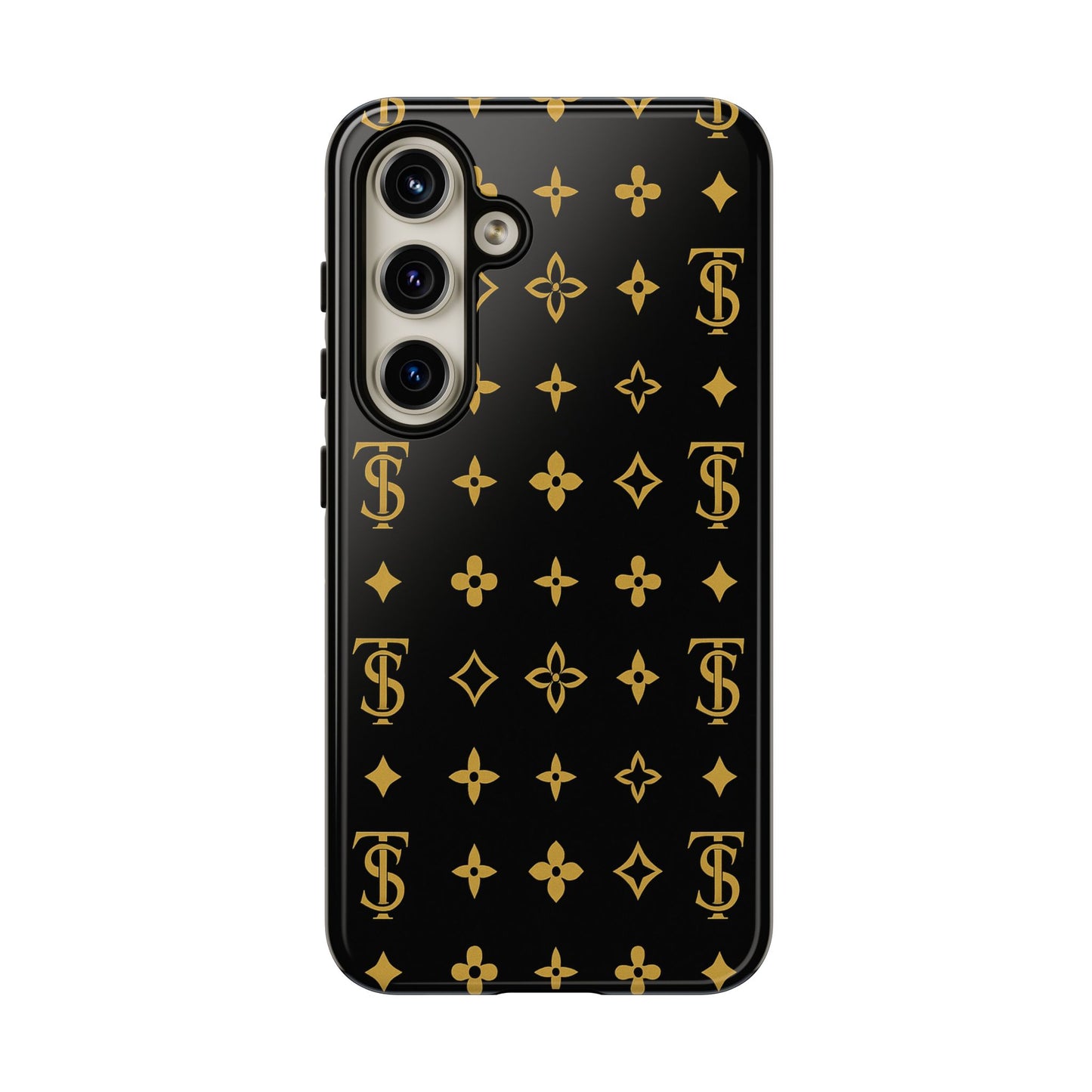 Gold Monogram Pattern Tough Phone Case | Black & Gold Luxury Design for Iphone, Samsung Galaxy and Pixel