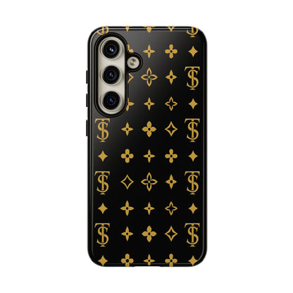 Gold Monogram Pattern Tough Phone Case | Black & Gold Luxury Design for Iphone, Samsung Galaxy and Pixel