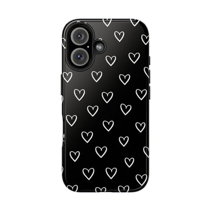 Doodle Heart Phone Case – Minimal Black & White Heart Pattern | Tough Protective Case