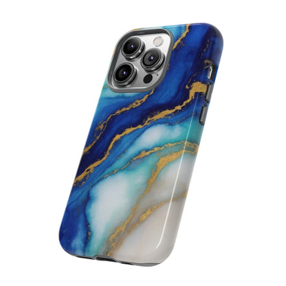 Blue & Gold Marble Phone Case – Luxury Resin Art Tough Case (iPhone, Samsung, Pixel)