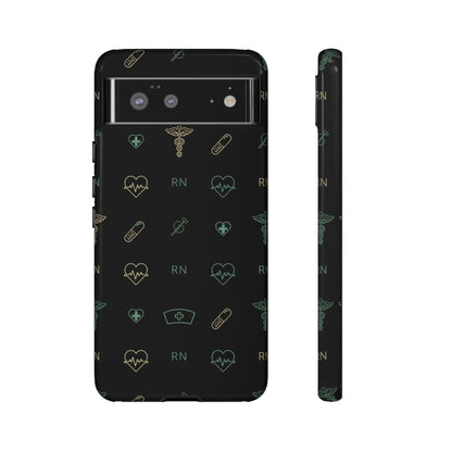 RN Nurse Phone Case – Minimal Medical Icon Pattern Healthcare Worker Tough Case