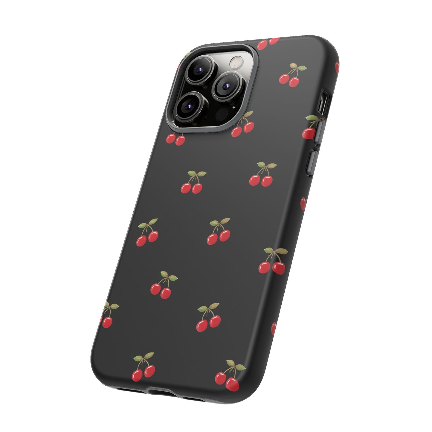 Cherry Pattern Phone Case — Slim Black Protective iPhone Case with Red Cherries for Iphone, Samsung Galaxy and Pixel