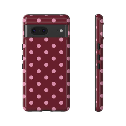 Pink Polka Dot Phone Case – Cute Aesthetic Tough Protective Phone Cover for Iphone, Samsung Galaxy and Pixel
