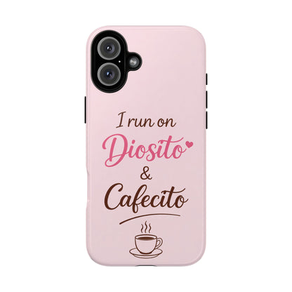 I Run on Diosito y Cafecito Phone Case, Pink Aesthetic Latina Faith Coffee Case, Girly Protective iPhone Samsung Cover