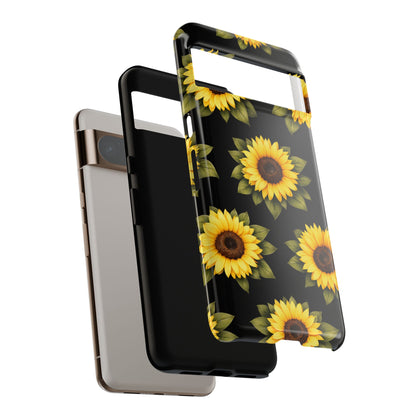 Sunflower Floral Tough Phone Case – Black Background Protective Cover for Iphone, Samsung Galaxy and Pixel