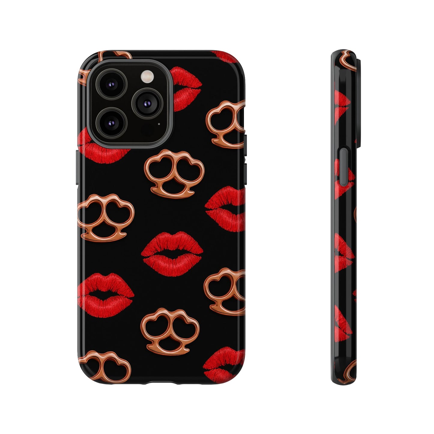 Red Lipstick & Knuckle Duster Phone Case | Bold Kiss Print Tough Protective Cover for Iphone, Samsung Galaxy and Pixel
