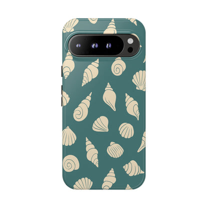Seashell Pattern Phone Case | Teal Coastal Shells Tough Case for Iphone, Samsung Galaxy and Pixel