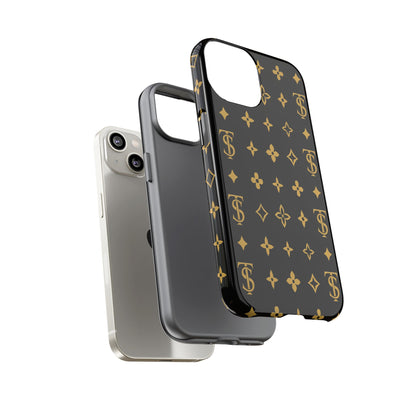 Gold Monogram Pattern Tough Phone Case | Black & Gold Luxury Design for Iphone, Samsung Galaxy and Pixel