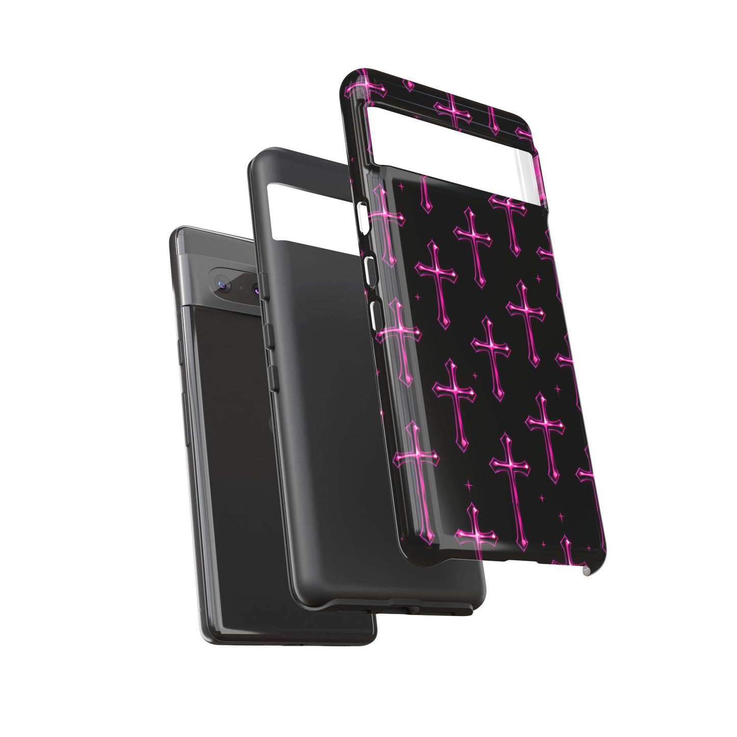 Neon Pink Cross Pattern Phone Case | Tough Protective Case for Iphone, Samsung Galaxy and Pixel