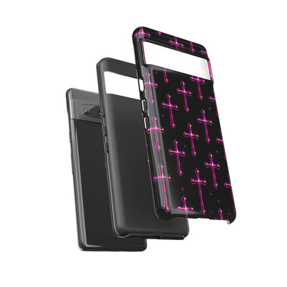 Neon Pink Cross Pattern Phone Case | Tough Protective Case for Iphone, Samsung Galaxy and Pixel