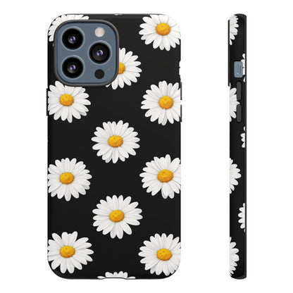 Black Daisy Floral Tough Phone Case – Cute Protective Cover for Iphone, Samsung Galaxy and Pixel