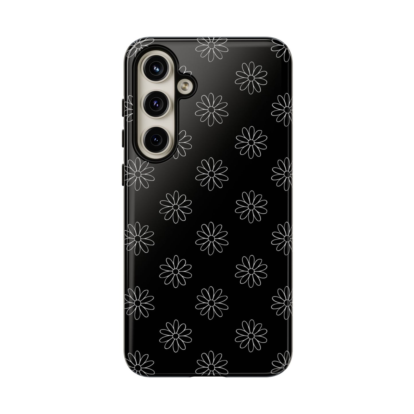 Black Daisy Floral Phone Case – Slim Protective Tough Case for Iphone, Samsung Galaxy and Pixel