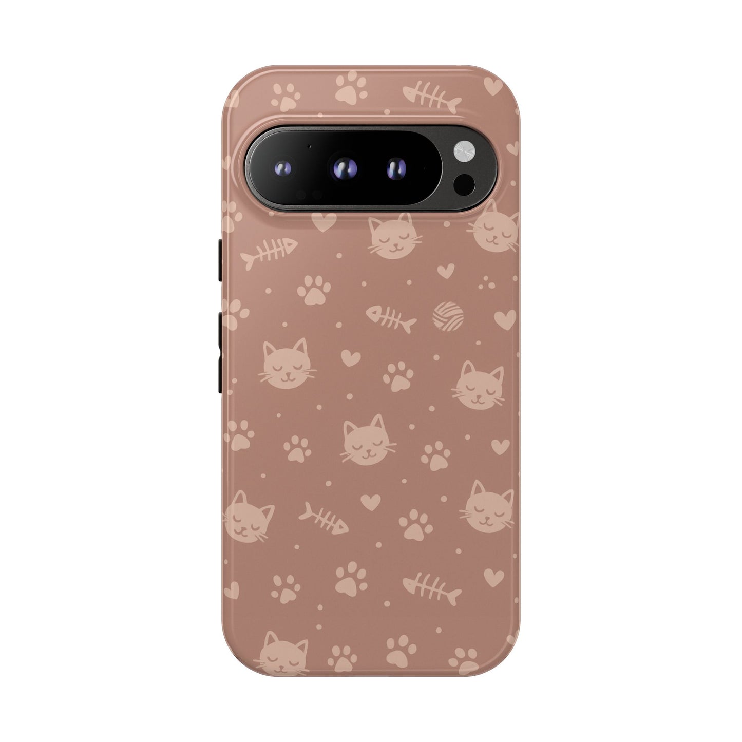 Cute Cat Pattern Phone Case | Paw Prints, Fishbone & Yarn Design Tough Case