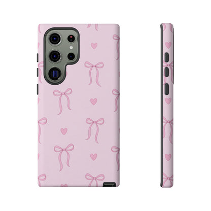 Pink Bow Heart Aesthetic Phone Case – Coquette Cute Tough Cover