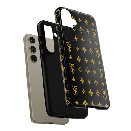 Gold Monogram Pattern Tough Phone Case | Black & Gold Luxury Design for Iphone, Samsung Galaxy and Pixel