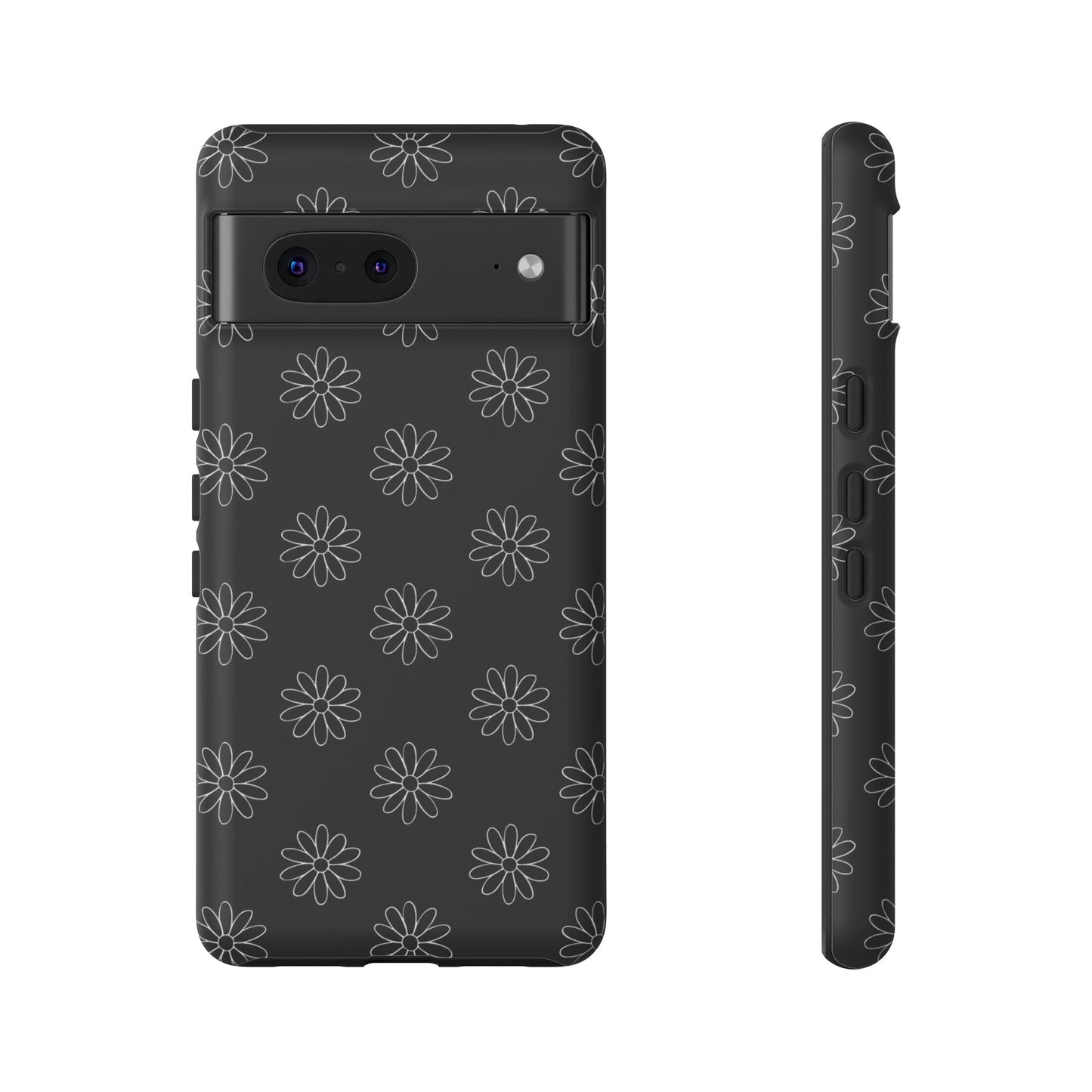 Black Daisy Floral Phone Case – Slim Protective Tough Case for Iphone, Samsung Galaxy and Pixel
