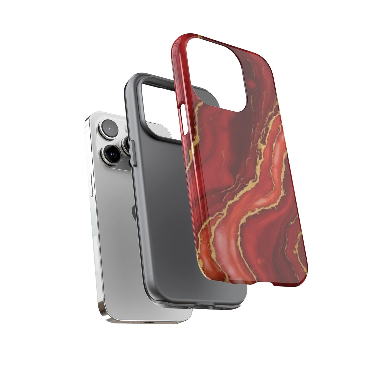 Red Agate Marble Phone Case – Gold Vein Luxury Stone Tough Case (iPhone, Samsung, Pixel)