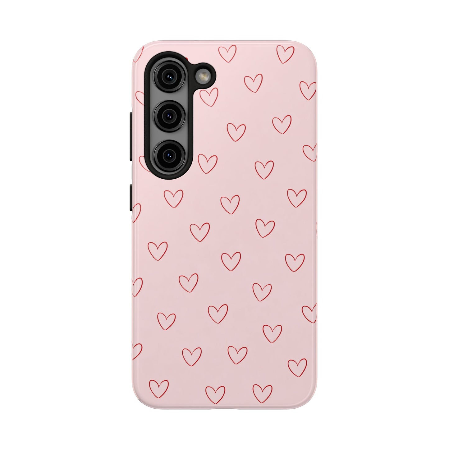 Pink Doodle Hearts Phone Case | Minimal Cute Heart Pattern Tough Case