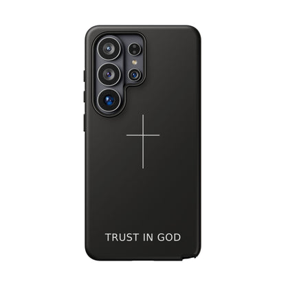 Trust in God Phone Case Minimal Cross Christian Black Tough Cover