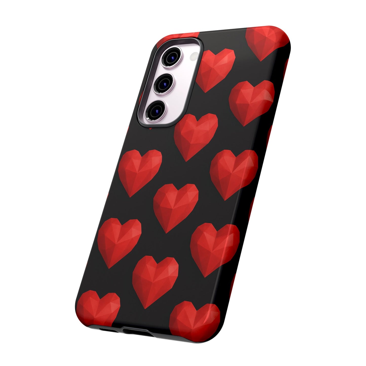 Red Heart Phone Case – Geometric Heart Pattern Tough Case (Black)