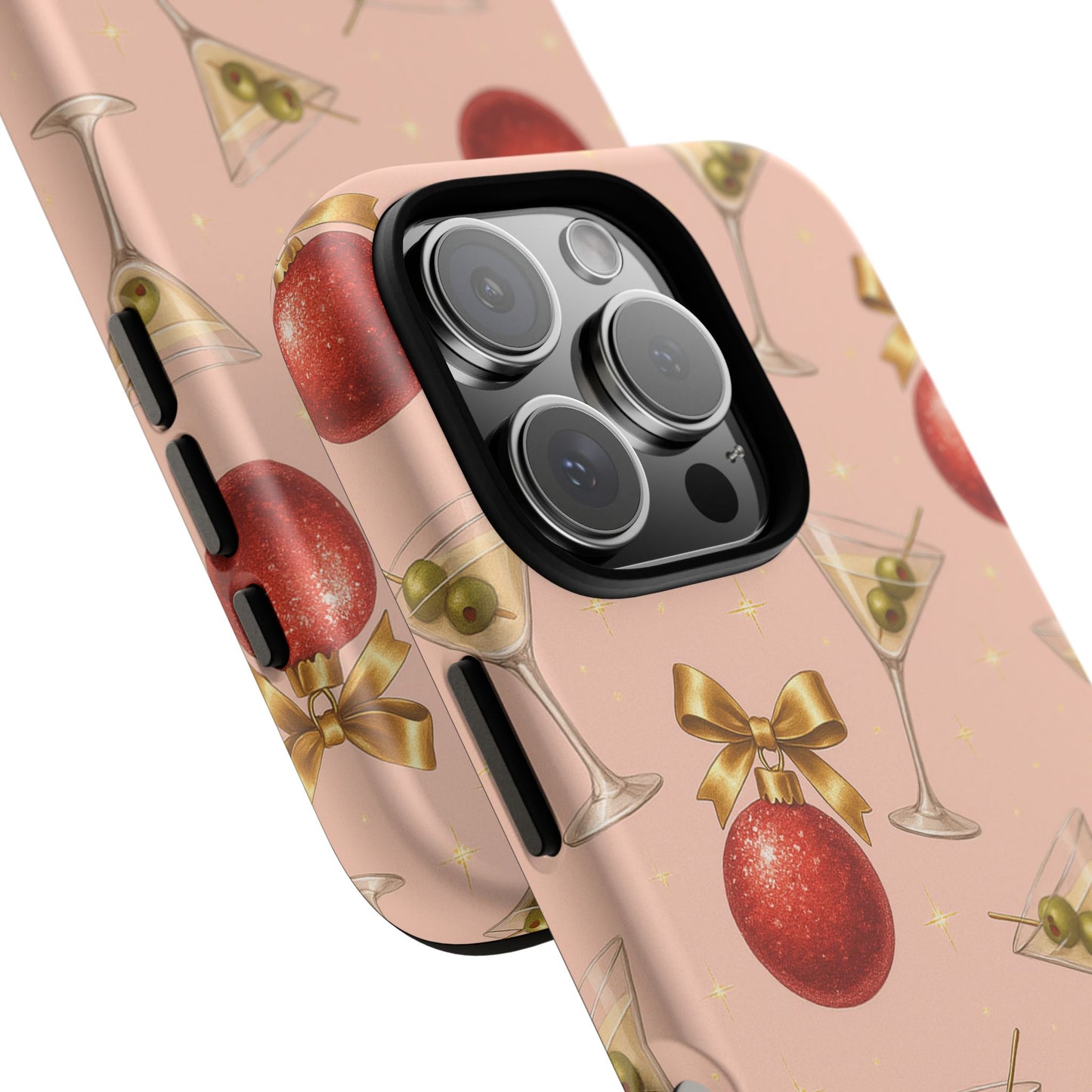 Cocktail Ornament Phone Case – Pink Martini & Cherry Pattern | Glossy or Matte for Iphone, Samsung Galaxy and Pixel