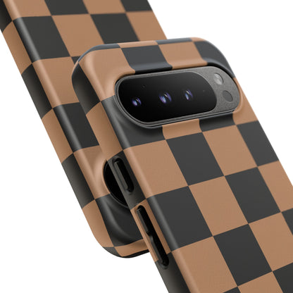 Brown Checkered Phone Case | Aesthetic Checkerboard iPhone & Samsung Tough Case