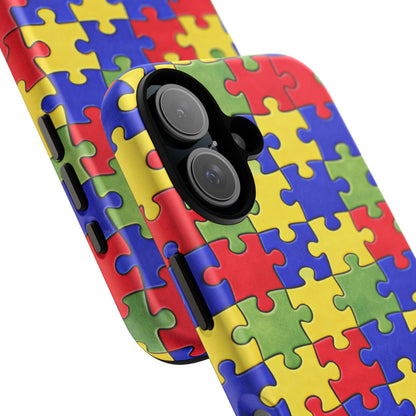 Colorful Puzzle Phone Case, Autism Awareness Jigsaw Design, Tough Protective Case, iPhone & Samsung Case, Vibrant Puzzle Pattern