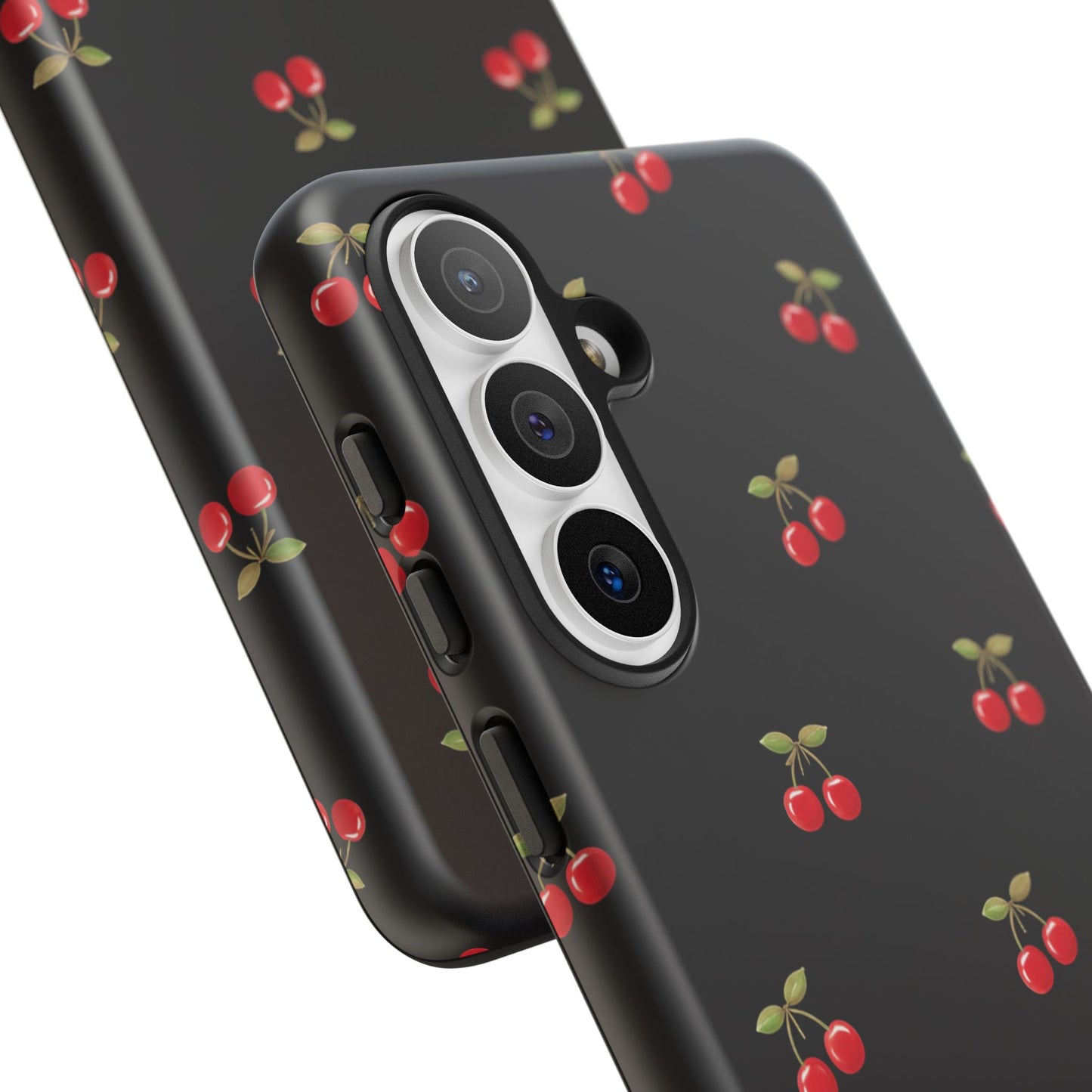 Cherry Pattern Phone Case — Slim Black Protective iPhone Case with Red Cherries for Iphone, Samsung Galaxy and Pixel