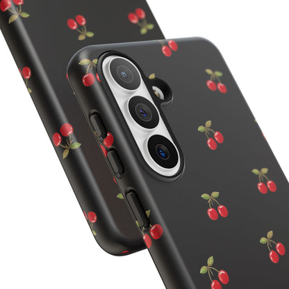 Cherry Pattern Phone Case — Slim Black Protective iPhone Case with Red Cherries for Iphone, Samsung Galaxy and Pixel