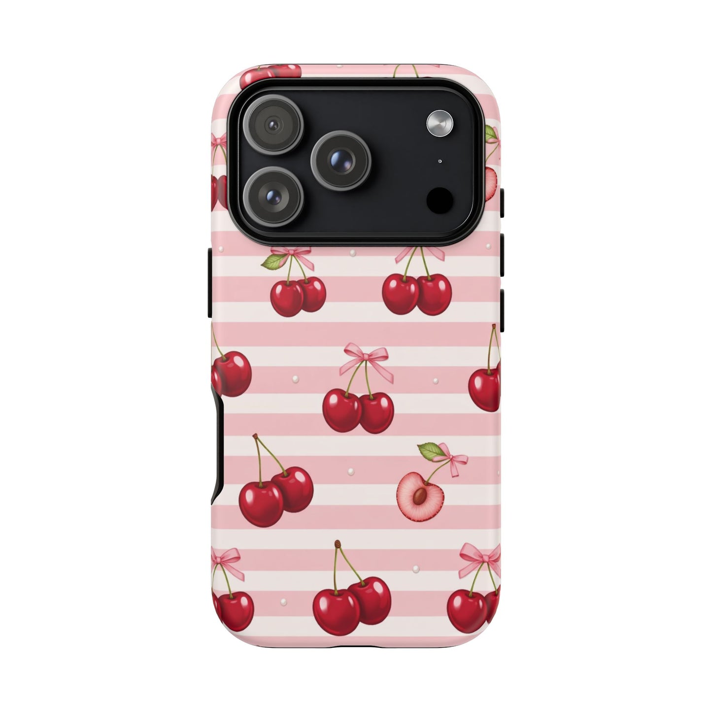 Coquette Cherry Bow Phone Case | Cute Pink Aesthetic Cherry Pattern Tough Case for iPhone & Samsung