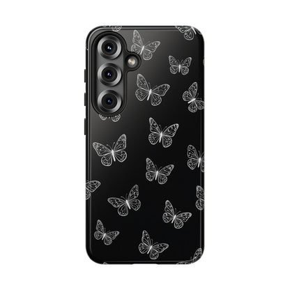 White Butterfly Pattern Phone Case – Dark Aesthetic Monochrome Tough Cover
