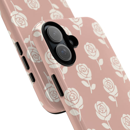 White Rose Pattern Tough Phone Case | Elegant Floral Aesthetic Case for Iphone, Samsung Galaxy and Pixel