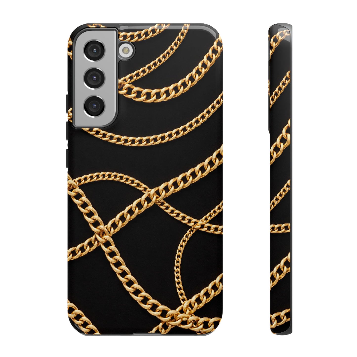 Luxury Gold Chain Phone Case – Black Designer Style Tough Protective Cover for Iphone, Samsung Galaxy and Pixel
