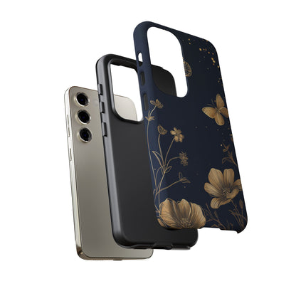 Gold Floral Butterfly Phone Case, Dark Aesthetic Botanical, Elegant Black Luxury iPhone Samsung Cover