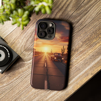 Route 66 Sunset Desert Highway Phone Case – Road Trip Travel Aesthetic Tough Case