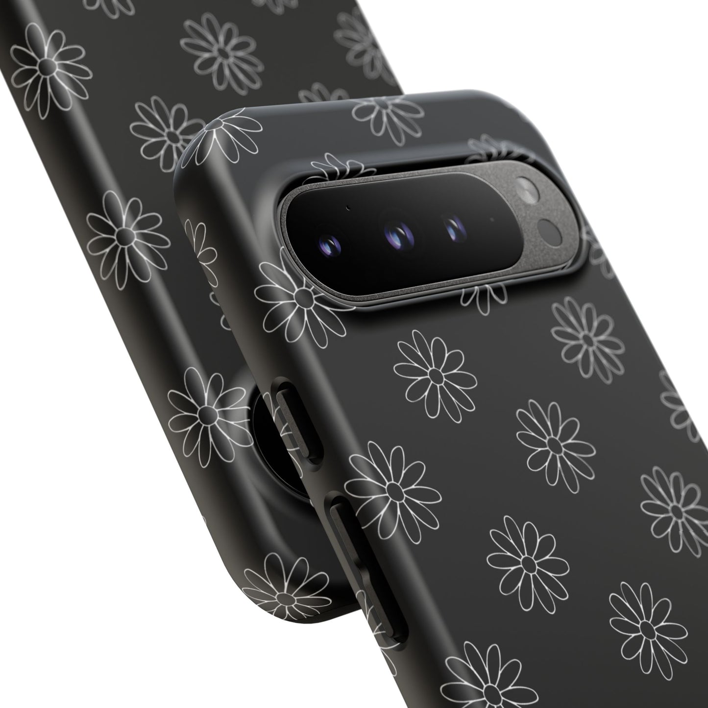 Black Daisy Floral Phone Case – Slim Protective Tough Case for Iphone, Samsung Galaxy and Pixel