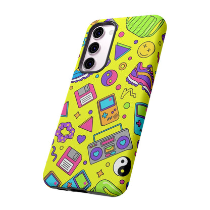 90s Retro Neon Phone Case – Y2K Nostalgia Colorful Icons Tough Protective Case