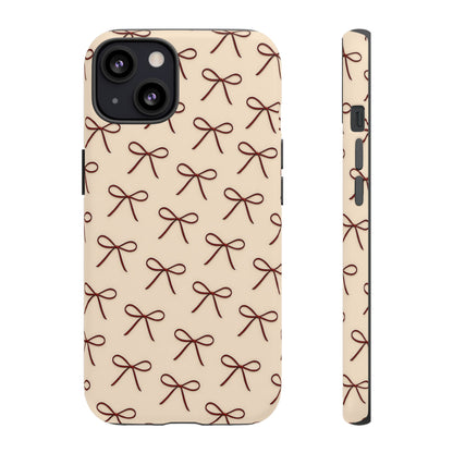Coquette Bow Phone Case | Neutral Beige Aesthetic iPhone & Samsung Tough Case
