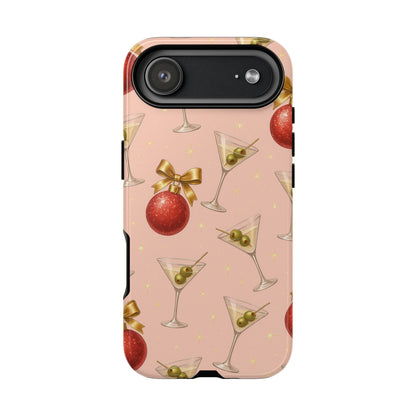 Cocktail Ornament Phone Case – Pink Martini & Cherry Pattern | Glossy or Matte for Iphone, Samsung Galaxy and Pixel
